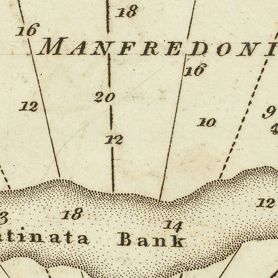 Old Gulf of Manfredonia, Italy Nautical Chart by Heather, 1802: Gargano Peninsula, Ports, St Angelo Fort