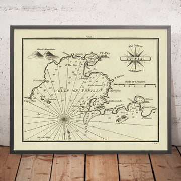 Antigua carta náutica del Golfo de Túnez por Heather, 1802: Túnez, Bizerte, Puerto Farina 