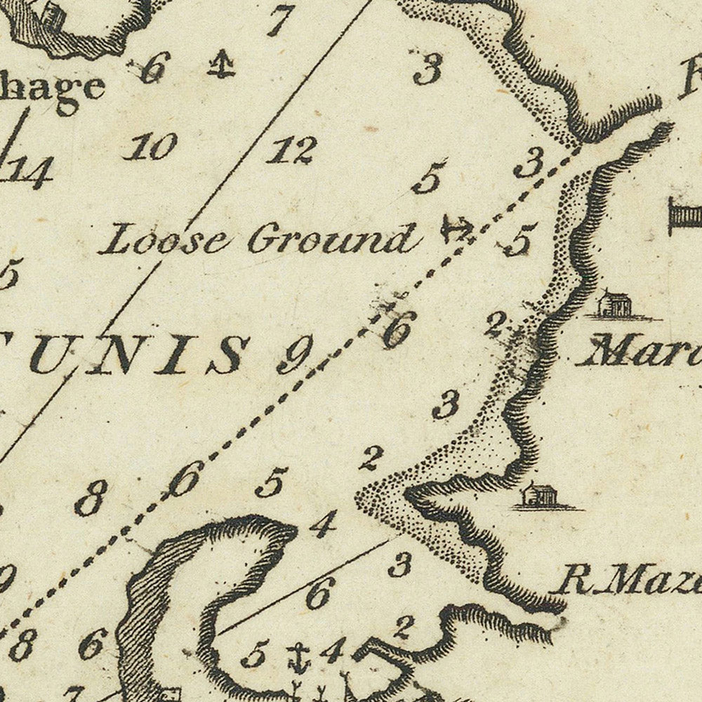 Old Gulf of Tunis Nautical Chart by Heather, 1802: Tunisia, Biserte, Port Farina