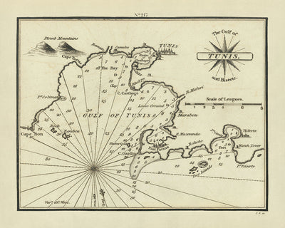Old Gulf of Tunis Nautical Chart by Heather, 1802: Tunisia, Biserte, Port Farina
