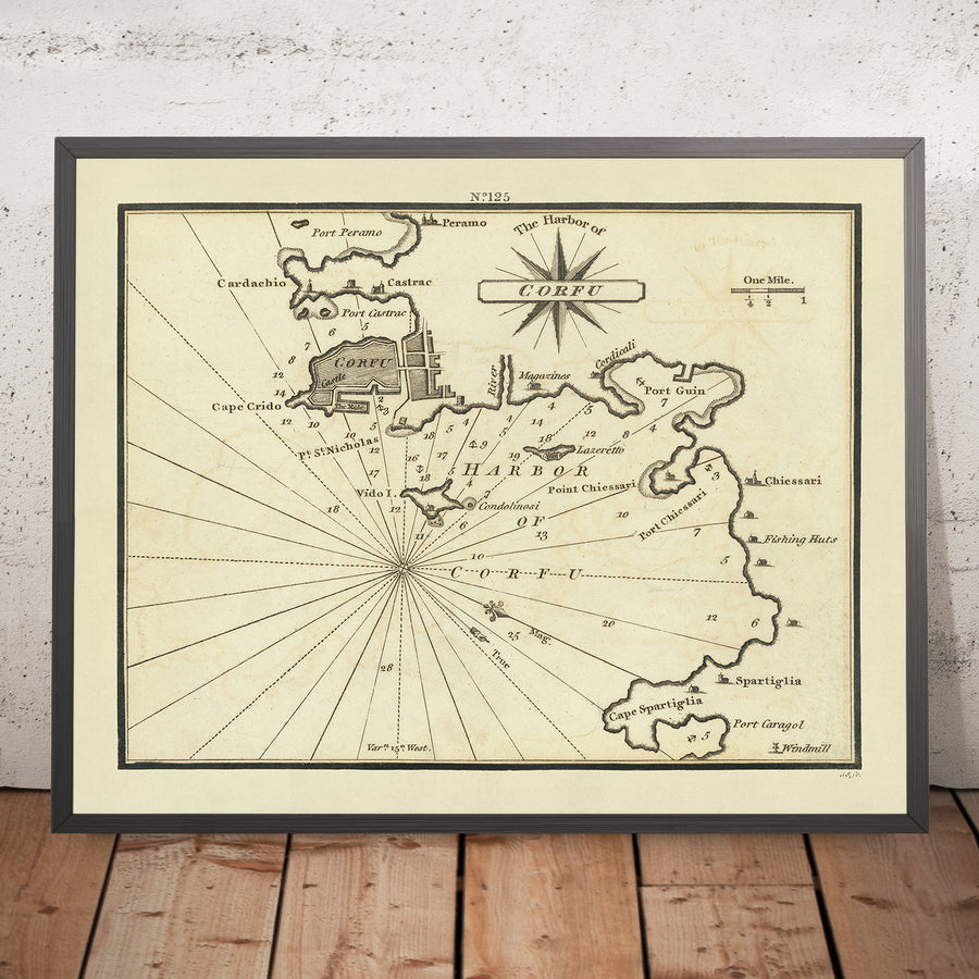 Alter Hafen von Korfu Seekarte von Heather, 1802: Venezianische Festungen, Strategische Seewege 