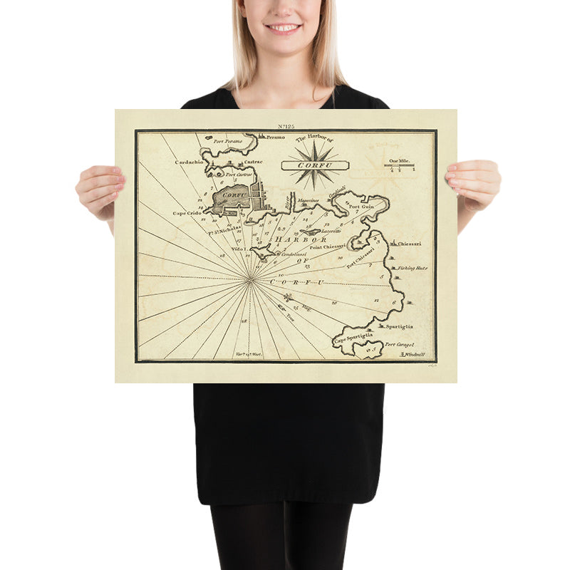 Alter Hafen von Korfu Seekarte von Heather, 1802: Venezianische Festungen, Strategische Seewege 