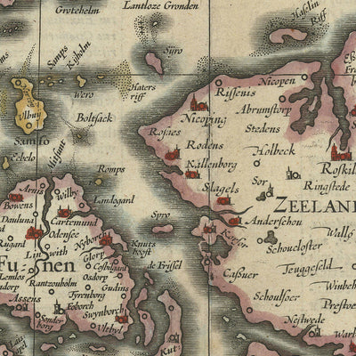 Old Map of the Kingdom of Denmark by Speed, 1626: Copenhagen, Elsinore, Hamburg, Baltic Sea