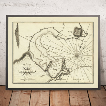 Carta Nautica del Vecchio Porto di Antibes di Heather, 1802: Forte Carré, Baie des Anges, Isole di Lérins 