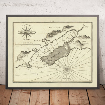 Puerto Viejo de Bonifacio, Córcega Carta Náutica por Heather, 1802: Ciudad, Sondeos, Fortaleza, Bahía Ranella 