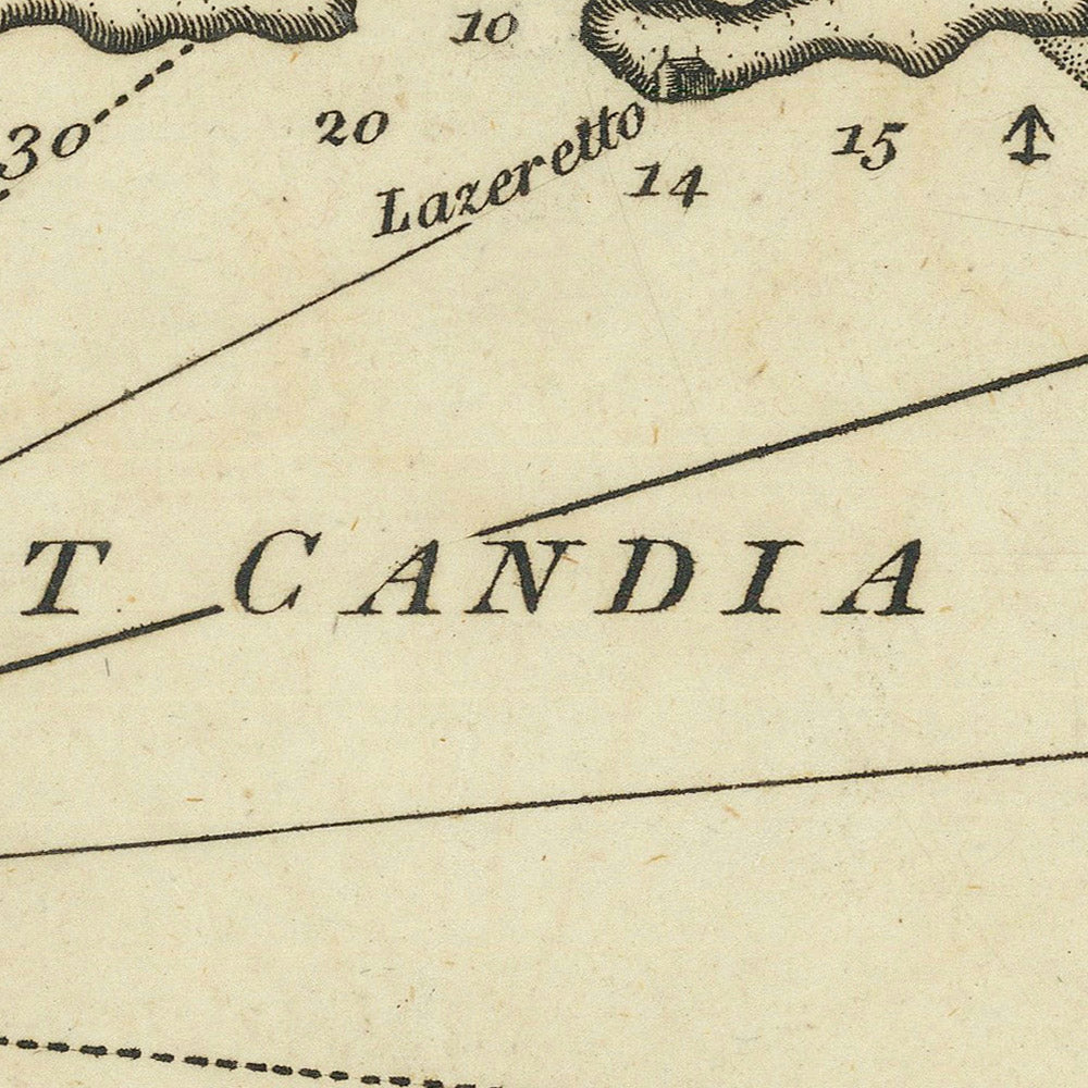 Old Port of Heraklion Nautical Chart by Heather, 1802: Candia, Crete, Suda Bay, Mediterranean