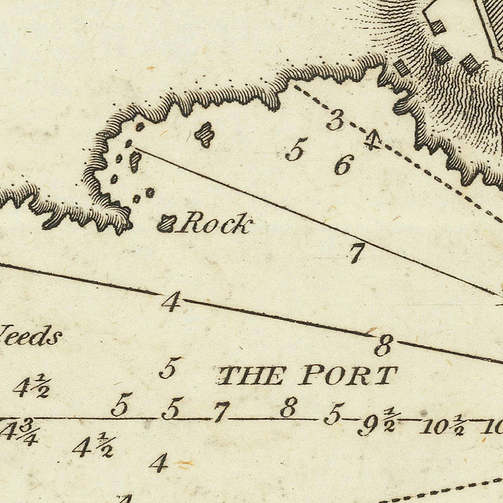 Old Port of Longo Sardo, Sardinia Nautical Chart by Heather, 1802: Tower, Rocky Point, Soundings