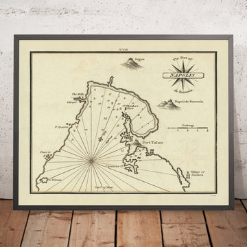 Old Port of Napoli de Romania, Greece Nautical Chart by Heather, 1802: Nafplion, Argolic Gulf