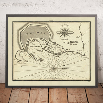 Carta Nautica del Porto Vecchio di Rodi di Heather, 1802: Fondali, Ancoraggi, Città Fortificata 