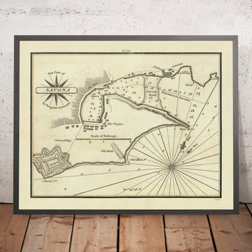 Carta náutica del antiguo puerto de Savona de Heather, 1802: puerto, ciudadela, convento
