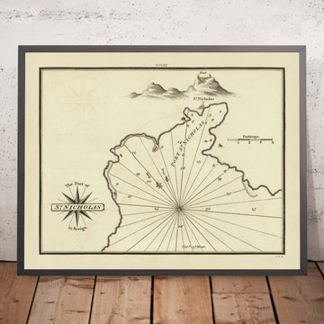 Puerto Viejo de San Nicolás, Grecia Carta Náutica por Heather, 1802: Kythira, Fuerte, Puerto 