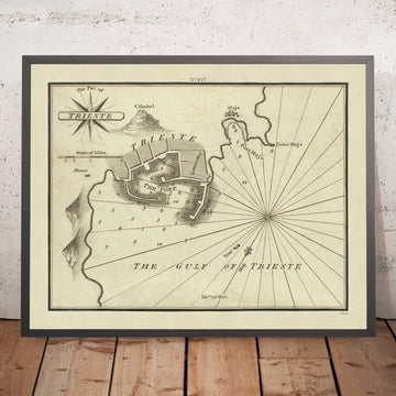 Vieux Port de Trieste, Italie Carte Nautique par Heather, 1802 : Adriatique, Citadelle, Lazzaretto, Port Principal 