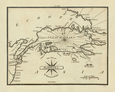 Carta náutica del antiguo mar de Mármara de Heather, 1802: Dardanelos, Bósforo, Estambul