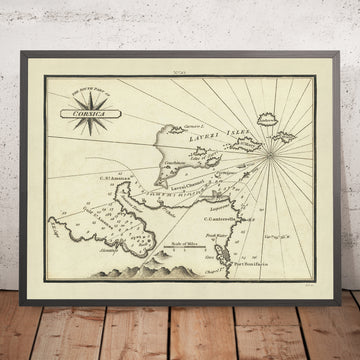 Antica mappa nautica della Corsica di Heather, 1802: Porto-Vecchio, Isole Lavezzi, Bonifacio 
