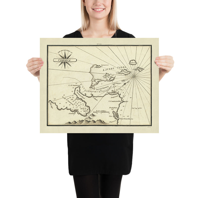 Alte nautische Karte von Korsika von Heather, 1802: Porto-Vecchio, Lavezzi-Inseln, Bonifacio 