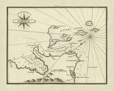 Old Corsica Nautical Chart by Heather, 1802: Porto-Vecchio, Lavezzi Islands, Bonifacio