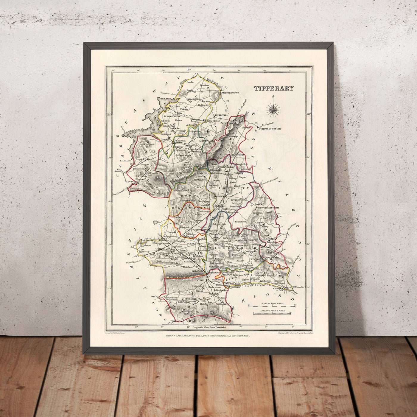 Tipperary Old Map of County Tipperary by Samuel Lewis, 1844: Clonmel, Nenagh, Th ...