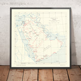Ancienne carte des tribus d'Arabie, 1916 : Émirats, tribus irakiennes et saoudiennes, villes, Révolte arabe, carte de guerre de l'Amirauté de la Première Guerre mondiale 