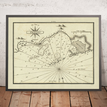 Vieux Port de Tripoli, Libye Carte Nautique par Heather, 1802 : Barbares, Fort Anglais, Mole 