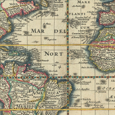 Alte Weltkarte Die bekannte Welt von Visscher, 1652: Zwölf Cäsaren, mythische Inseln, niederländische Kartographie