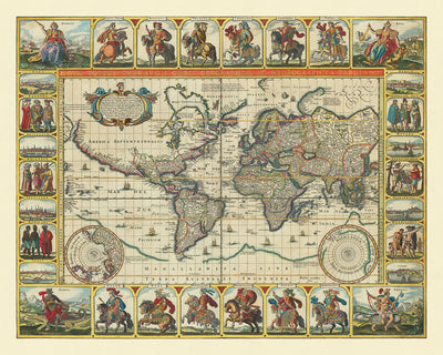 Mapa del Viejo Mundo El mundo conocido de Visscher, 1652: Doce Césares, islas míticas, cartografía holandesa