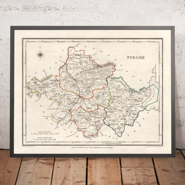 Alte Karte des County Tyrone von Samuel Lewis, 1844: Omagh, Strabane, Cookstown, Dungannon, Aughnacloy 