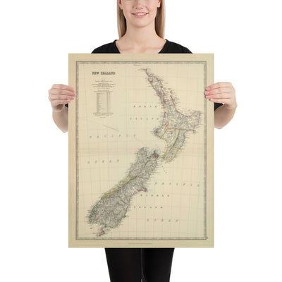 Mapa antiguo de Nueva Zelanda en 1879 por AK Johnston - Auckland, Christchurch, Wellington, Queenstown, Dunedin