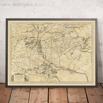 Antiguo mapa de Ucrania de Sanson, 1665: Kiev, río Dnieper, Chernihiv, Poltava, bosques