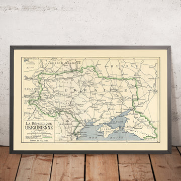 Rara prima mappa della Repubblica Ucraina, 1919: Conferenza di Pace di Parigi, UPR, Crimea, Kuban 