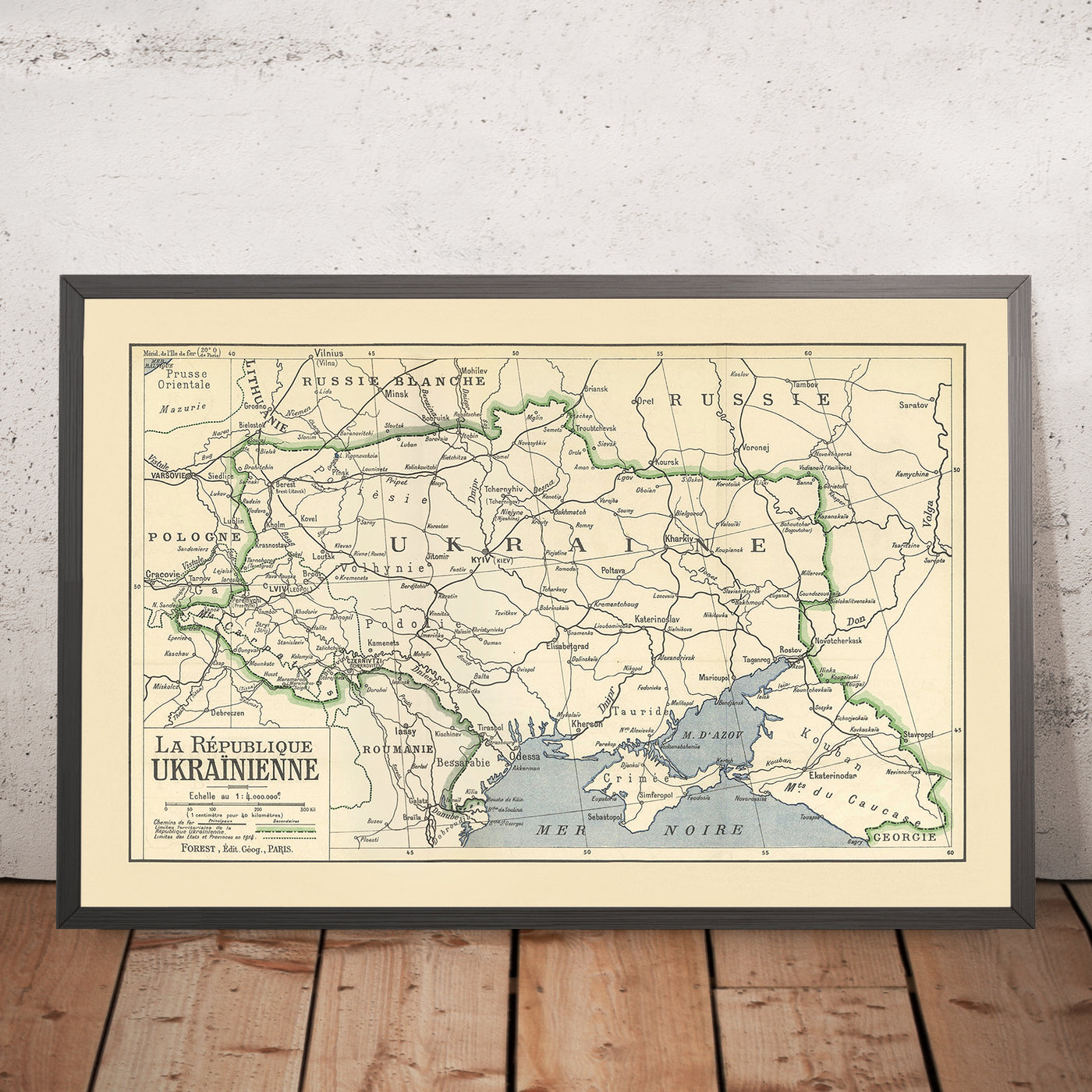 Alte politische Karte der Ukraine, 1919: Kiew, Dnjepr, Schwarzes Meer, Karpaten, Halbinsel Krim