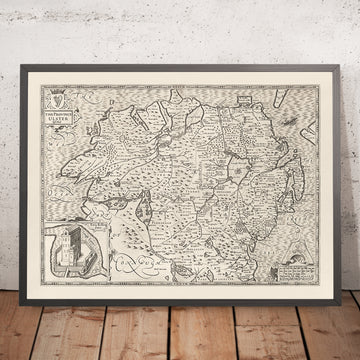 Mapa monocromático antiguo de Ulster, Irlanda del Norte en 1611 por John Speed ​​- Belfast, Derry (no Londonderry), Condado Antrim y Down