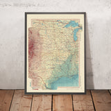 Ancienne carte du centre des États-Unis, 1967 : Chicago, La Nouvelle-Orléans, Montagnes Rocheuses, fleuve Mississippi 