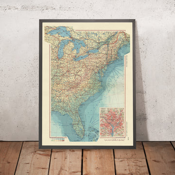Mappa antica degli Stati Uniti orientali, 1967: New York, Chicago, Washington D.C., Grandi Laghi, Fiume Mississippi 