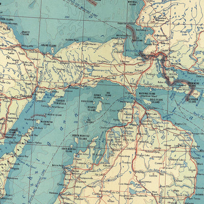 Mapa antiguo de los Grandes Lagos, 1967: Lago Míchigan, Lago Hurón, Lago Ontario, Lago Erie y Lago Superior. 