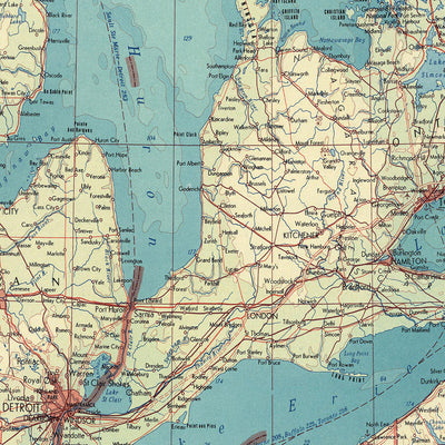 Alte Karte der Region der Großen Seen vom Topographischen Dienst der polnischen Armee, 1967: Michigansee, Chicago, Huronsee, Ontariosee, Eriesee und Oberer See.