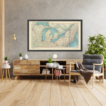 Mappa antica dei Grandi Laghi, 1967: Lago Michigan, Lago Huron, Lago Ontario, Lago Erie e Lago Superiore. 