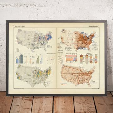 Infographic Map of the United States of America, 1967: Industrial Development, Transportation Infrastructure, Foreign Trade Dynamics