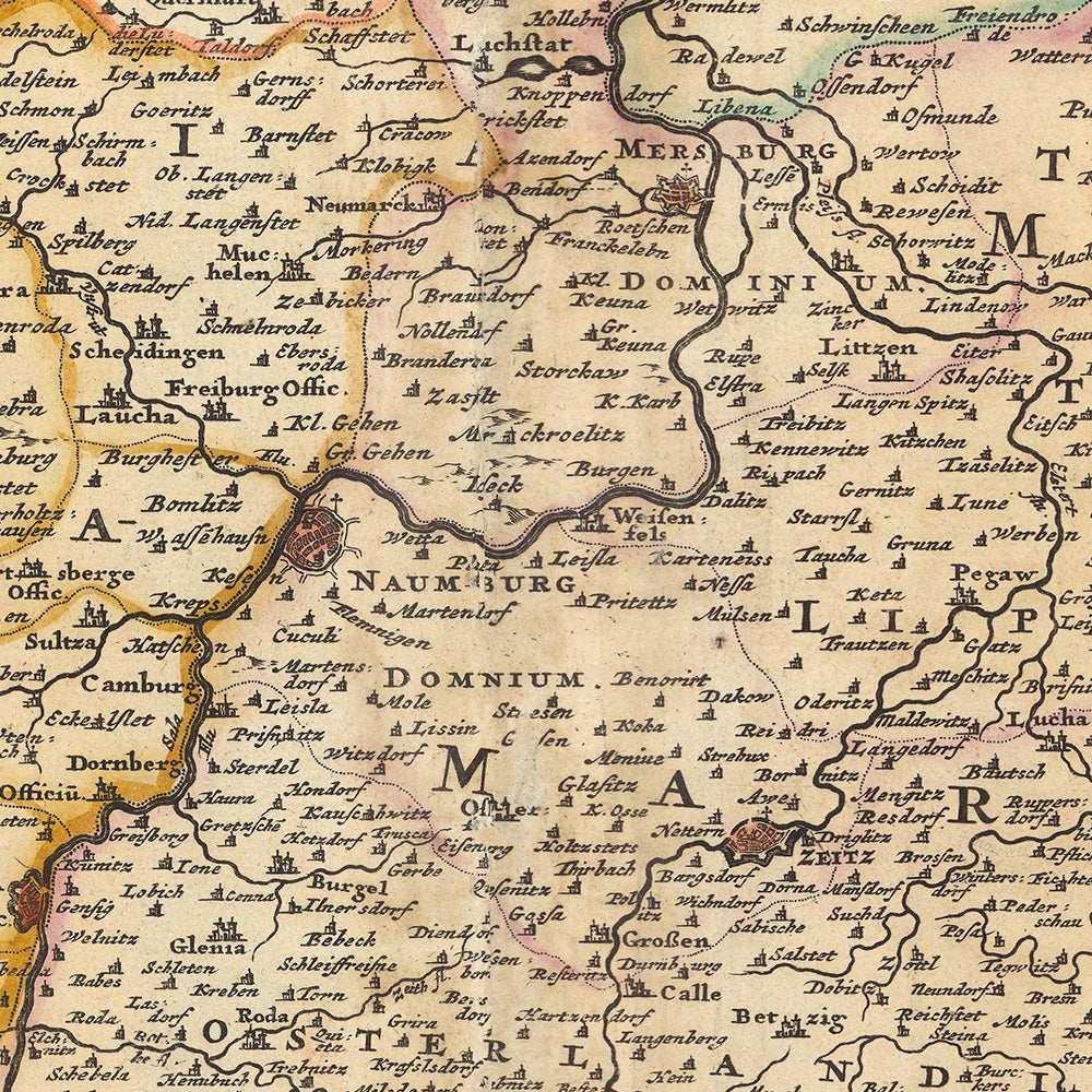 Mapa antiguo de Alta Sajonia por Visscher, 1690: Leipzig, Dresde, Magdeburgo, Halle (Saale), Erfurt