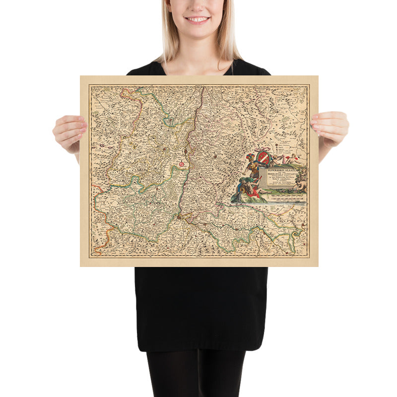 Alte Karte des Oberelsass, des Breisgaus und des Sundgaus von Visscher, 1690: Basel, Freiburg im Breisgau, Colmar, Mulhouse, Jurapark Aargau