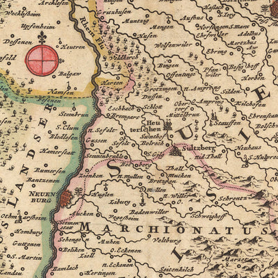 Ancienne carte de la Haute Alsace, du Breisgau et du Sundgau par Visscher, 1690 : Bâle, Fribourg-en-Brisgau, Colmar, Mulhouse, Jurapark Aargau