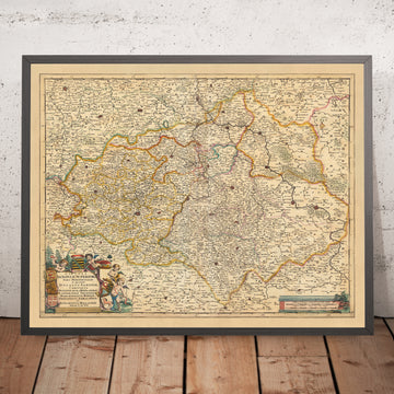 Ancienne carte de la Haute-Saxe par Visscher, 1690 : Leipzig, Dresde, Magdebourg, Halle (Saale), Erfurt