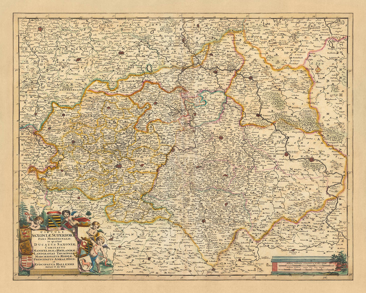 Old Map of Upper Saxony by Visscher, 1690: Leipzig, Dresden, Magdeburg, Halle (Saale), Erfurt