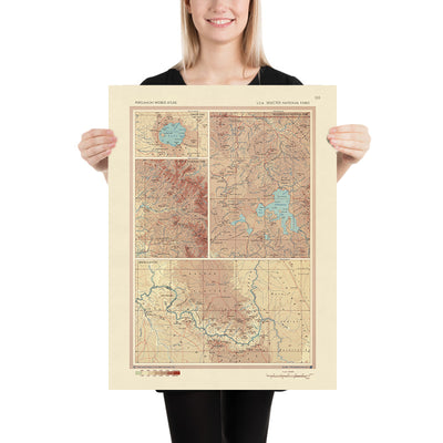 Antiguo mapa de EE.UU., 1967: Yellowstone, Gran Cañón, Yosemite, Río Mississippi, Alunizaje