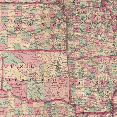 Alte seltene Karte der USA von Colton, 1874: NYC, Philadelphia, Rocky Mountains, Mississippi River, Eisenbahnen