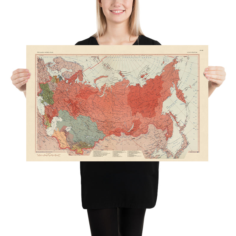 Ancienne carte de l'Union soviétique réalisée par le service topographique de l'armée polonaise, 1967 : Kazakhstan, Ukraine, Lituanie, océan Arctique, géopolitique de la guerre froide