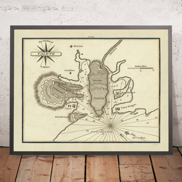 Vecchia Valletta, Malta Carta Nautica di Heather, 1802: Forte San Angelo, Palazzo, Co-Cattedrale di San Giovanni 