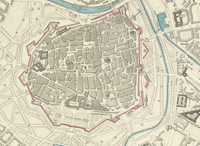 Old Map of Vienna by SDUK in 1887 - Danube River, Alte Donau, Graben, Rennweg, St. Charles's Church