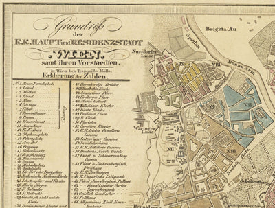 Old Map of Vienna by Tranquillo Mollo in 1803 - Augarten, Praterstern, Franzensbrucke, Burggarten, City Park