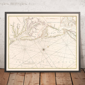 Carta náutica de la Bahía de Chesapeake Antigua a Nueva York por Heather, 1802: Costa de Virginia, Maryland, Nueva Jersey 