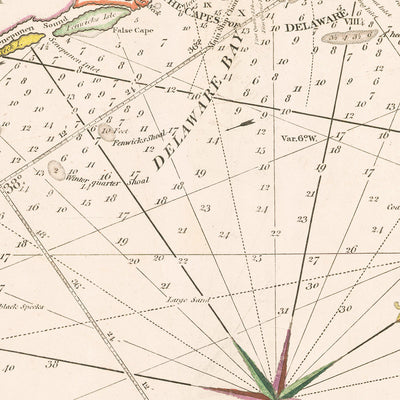 Antigua carta náutica de la costa norteamericana de Heather, 1802: Puerto de Nueva York, Bahía de Chesapeake, Guerra de 1812